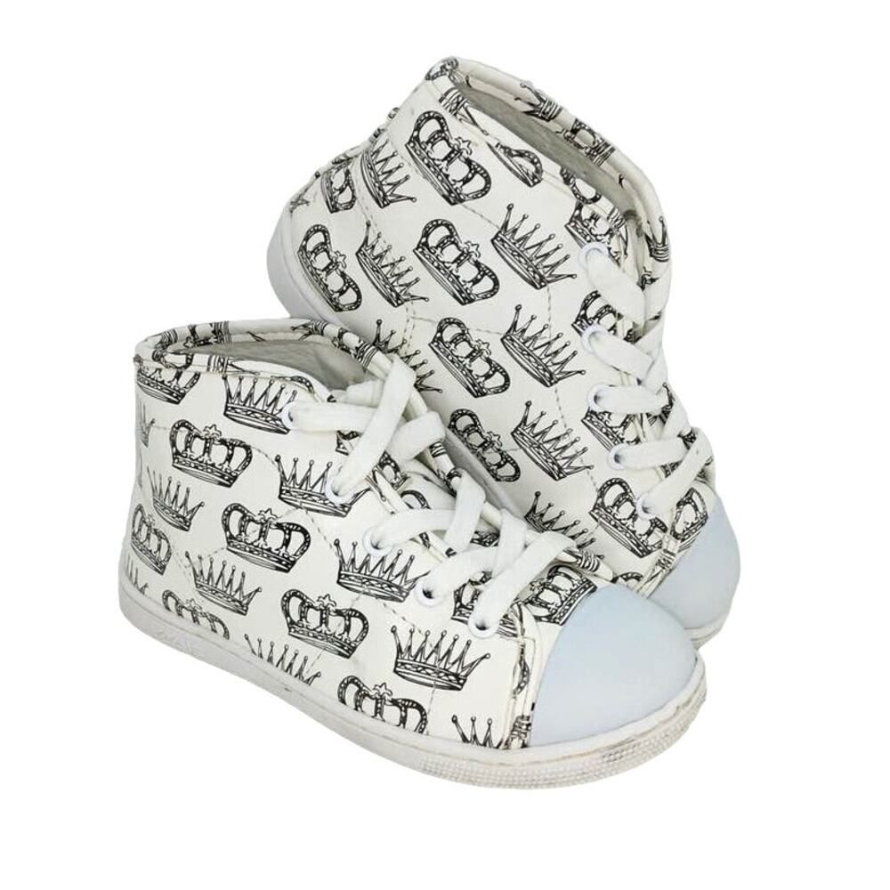 DEEZZYS Marley Toddlers Designer HiTop White w/Crowns Sneakers- Size: 9C